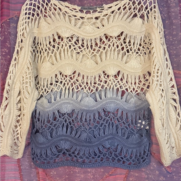 jason maxwell Sweaters - jason maxwell Cream-to-Blue Ombre Open-Knit Crew Sweater